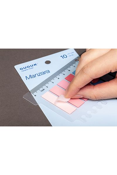 GUGUK Transparent Pet Index with Landscape 10 Colored Rulers • Index Sticker • Post-It • Sticky Note (Ggk-P023)