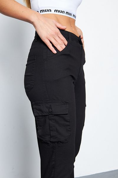 Oyga Pantaloni de damă din gabardină, cu buzunare cargo, cu picior elastic, cu potrivire confortabilă