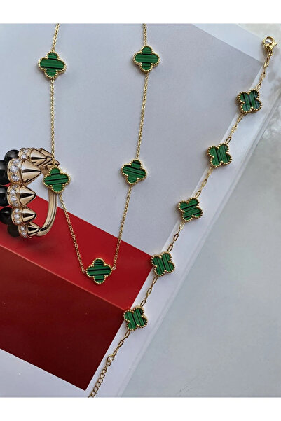 ANGELSS JEWELLERY Çelik Yeşil Van Cleef Kolye Bileklik Set