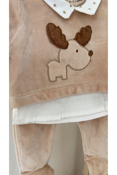 Cassiope Dog Themed Velvet Baby Boy Booties Top and Bottom Set