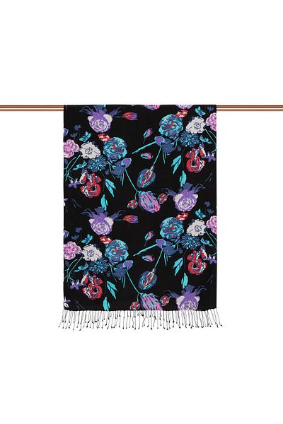 ipekevi Göksu Sefası Patterned Silk Scarf 5213-Black Turquoise