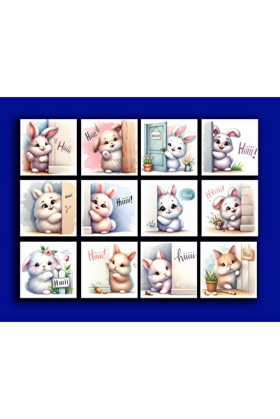 TELLGRAF مجموعة بطاقات بريدية بتصميم أرنب لطيف (10x10 سم 12 قطعة)