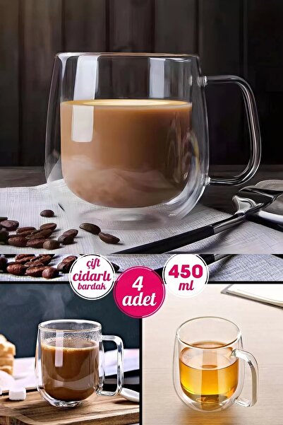 Berdina Home كوب زجاجي مزدوج الجدار مكون من 4 قطع سعة 450 مل للمكتب المنزلي و...