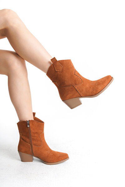 SEEM & BE Elvira Süet Nakışlı Kovboy Taba Kadın Bot - Western