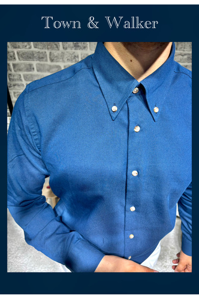 town walker Erkek Özel Üretim Uzun Yaka Kalın Keten Kumaş Gömlek