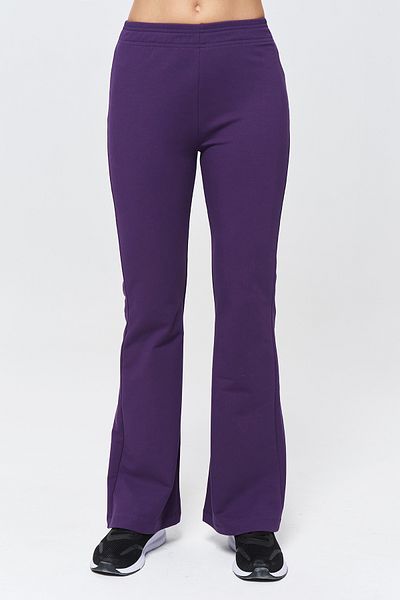 bilcee Women's Dark Purple High Waist Flare Cotton Trousers 9911