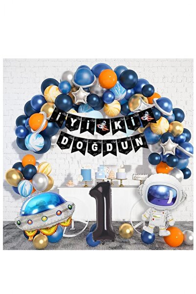 BİDOLUMUTLULUK Uzay Temalı Doğum Günü Seti Yaş Doğum Günü Kutlama Parti Eğlence