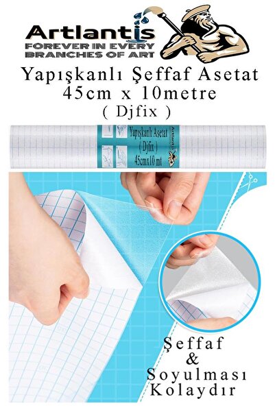 Artlantis Yapışkanlı Şeffaf Asetat 1 Adet 45cm x 10 metre Djfix Kendinden Yap...