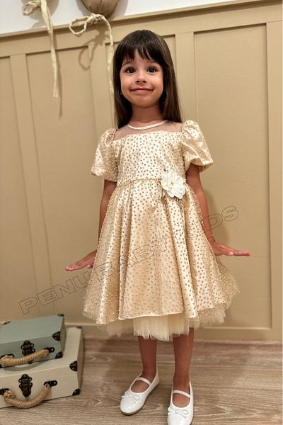 penu baby kids Μπεζ Μικρό Glittery Πουά Κοντομάνικο Κοριτσίστικο Βρεφικό Φόρεμα