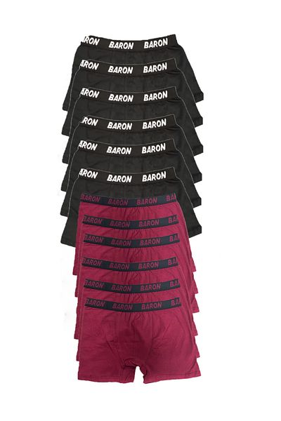 SİERNA 12 Pieces Economical Lycra Boxer Short Black-Burgundy Srn-002067