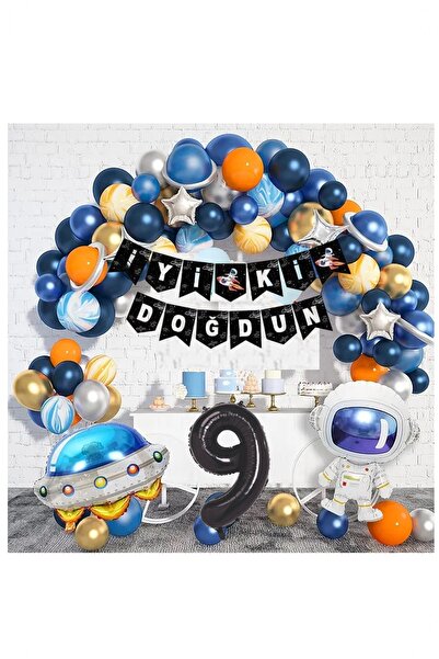 BİDOLUMUTLULUK Uzay Temalı Doğum Günü Seti Yaş Doğum Günü Kutlama Parti Eğlence