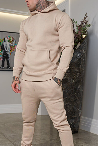 ruNadeS Men's Hooded Tracksuit Set with Raised Inside, Relaxed Fit and Elastic Legs - Sports