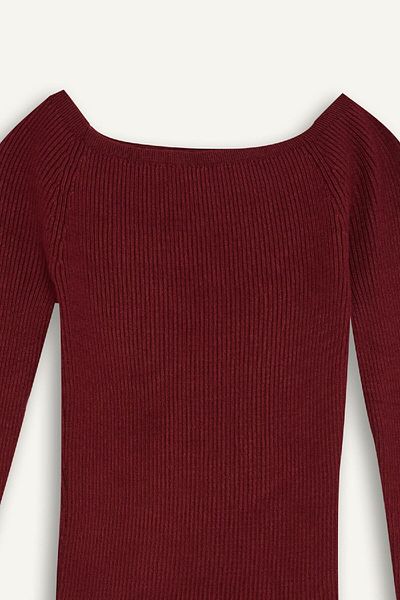DeFacto Pulover de bază, uni, roșu Claret, cu umăr deschis, E0314AX24WN