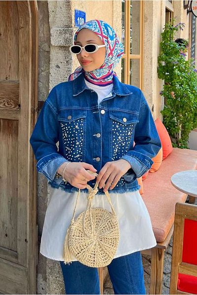 Moda Rosa 25K5091 - Dark Blue - Shirt Detailed Jeans Jacket