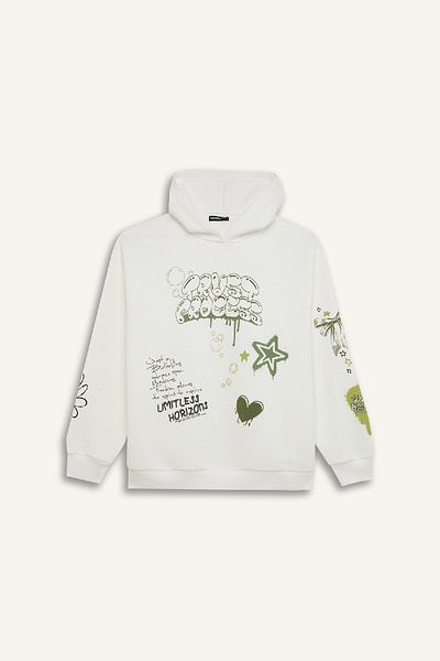 DeFacto Oversize Thick Sweatshirt with Hood and Back Print - D6705Ax24Wn