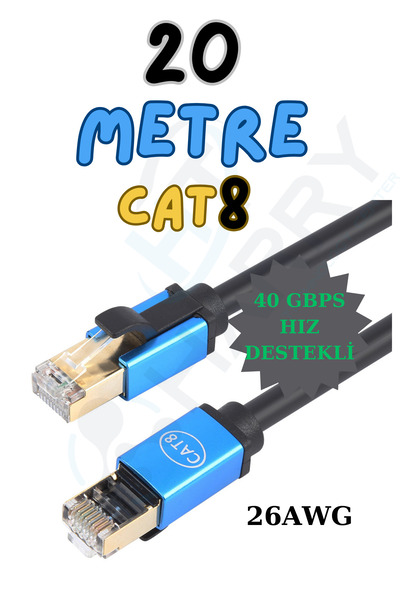 harry 20 Metre Cat8 Ethernet Rj45 Modem Internet Kablosu 40gbps 2000mhz 26 Awg 20Mt