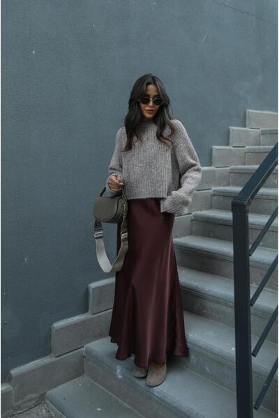 Havoş Fusta lungă din satin maro