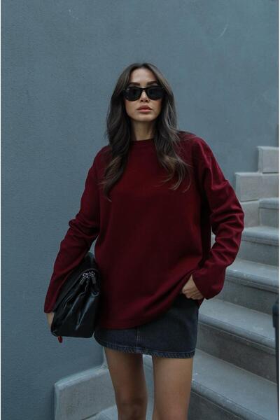 Havoş Burgundy Interlock Fabric Long Sleeve Blouse