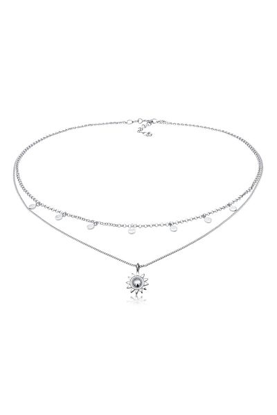 ELLI Náhrdelník Layer Náhrdelník Dámský řetízek s přívěskem na slunce 925 Sterling Silver léto / pláž 36 cm