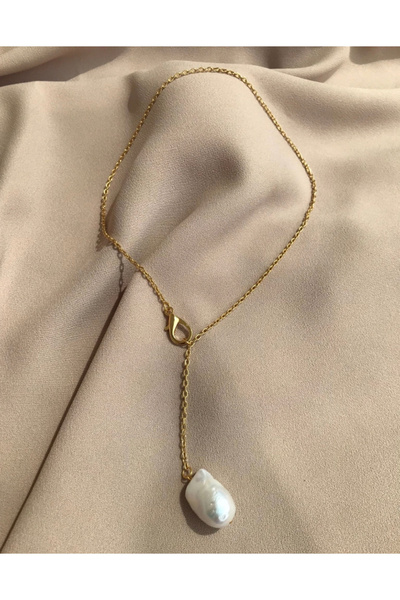 dalya Gerçek Barok İnci Uçlu Şık Çelik Kolye