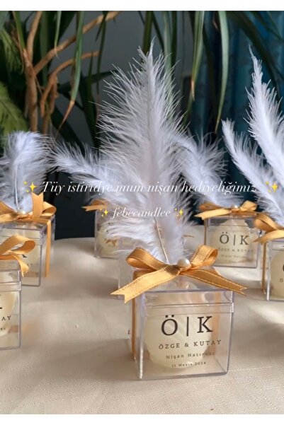 Febecandle Kuş tüyü Bubble mum nişan hediyelik doğum hediyelik sünnet hediyel...