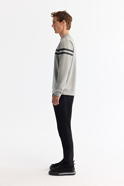 Avva Erkek Gri Bisiklet Yaka Pamuklu Baskılı Elastan Regular Fit Sweatshirt A42Y1284