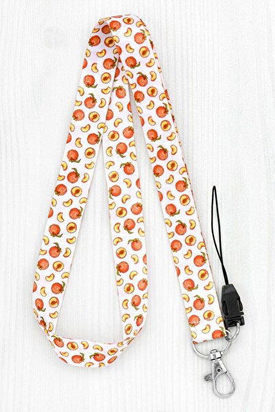 Apptakı Şeftali Desenli Yaka Kartı Boyun Askı İpi Telefon Askı İpi - ASK0114