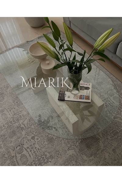 MIARIK DESIGN & DEKORASYON Traverten Geometrik Camli Orta Sehpa