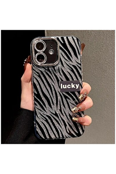 Pro Aksesuar Apple iPhone 11 Uyumlu Kılıf Simli Zebra Silikon Kılıf Siyah