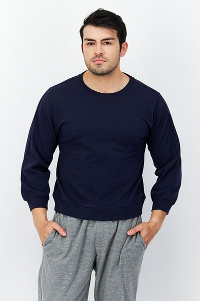 Marc New York Men Crew Neck Plain Long Sleeves Sweatshirt, Navy