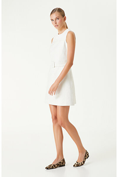 Network Kırık Beyaz Tweed Desenli Mini Elbise