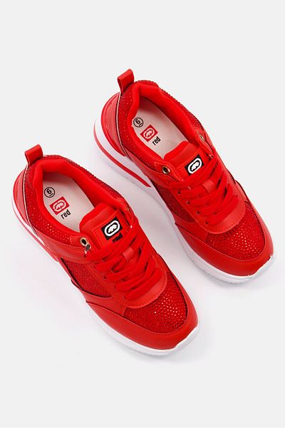 Marc Ecko Women Georgina Lace Up Embellished Casual Sneaker, Red