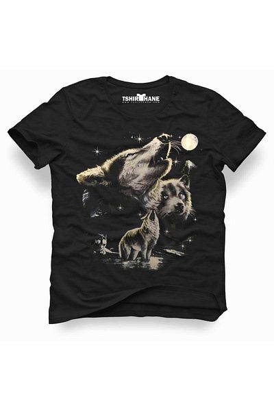 Tshirthane Ανδρικό μπλουζάκι Wolf με εμπριμέ μαύρο
