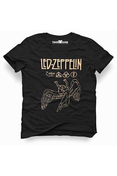 Tshirthane Ανδρικό εμπριμέ μαύρο μπλουζάκι Led Zeppelin Metal Rock