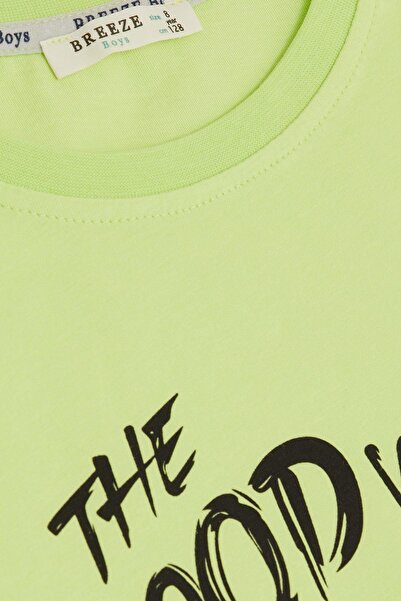 Breeze Μπλουζάκι για αγόρι 8-14 ετών - Θέμα δρόμου και στάμπα παπουτσιών, πράσινο φιστίκι