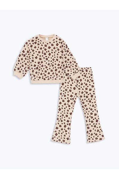 LC Waikiki Lcw Kids Cream Printed Floral Girls' Sweatshirt and Leggings Pants 2-Piece Set