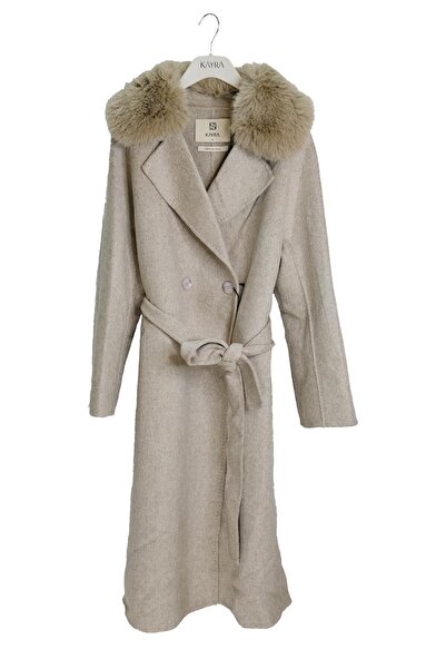 Kayra Premium Wool Fur Double Breasted Button-Up Coat