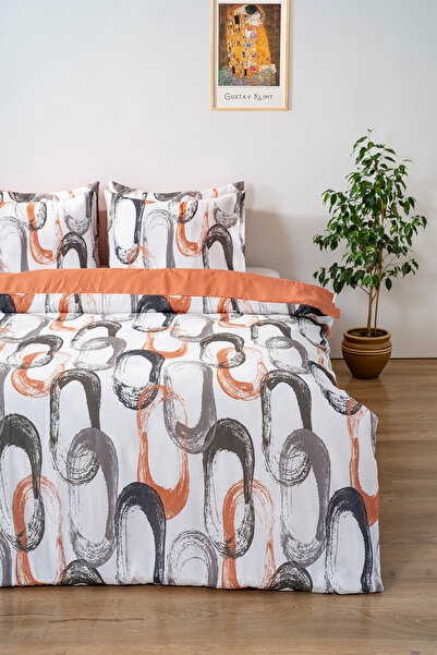 Rivaİstanbul Double Cotton Duvet Cover Set - Abstract Brown