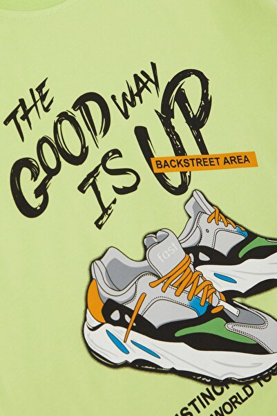 Breeze Μπλουζάκι για αγόρι 8-14 ετών - Θέμα δρόμου και στάμπα παπουτσιών, πράσινο φιστίκι