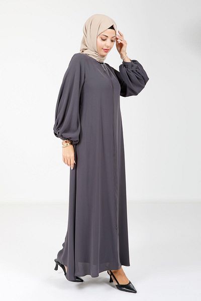 Beyza Smoke Colored Samyeli Ferace - Μανσέτα με λεπτομέρεια με χάντρες, Μοντέλο 3746
