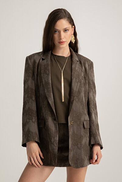 boneqa barcelona Desenli Tek Düğmeli Blazer Ceket