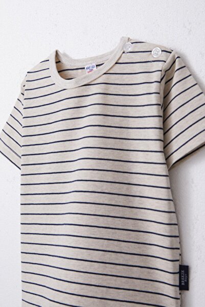 Breeze 1-4 Years Boy Beige Melange Placket Striped T-Shirt