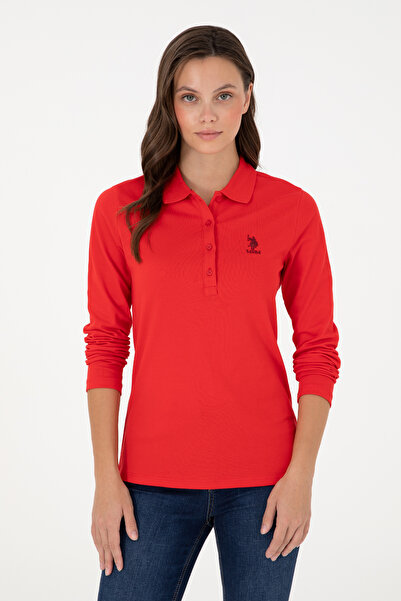U.S. Polo Assn. Women's Red Basic Polo Neck Sweatshirt 50289541-Vr030
