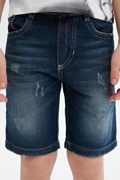 Bikkembergs Bg Store Boy's Navy Blue Jean Shorts 23Ss0Bk1489