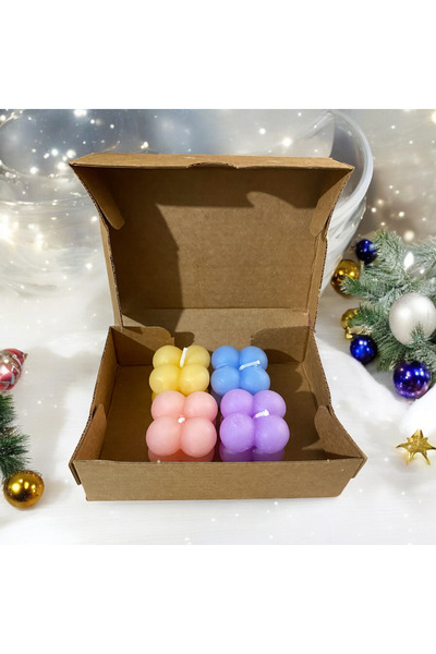 candleistanbul Bubble kokulu renkli karışık 4 adet mum soya wax parafini