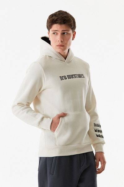 Fulla Moda Text Embroidered Kangaroo Pocket Hooded Sweatshirt