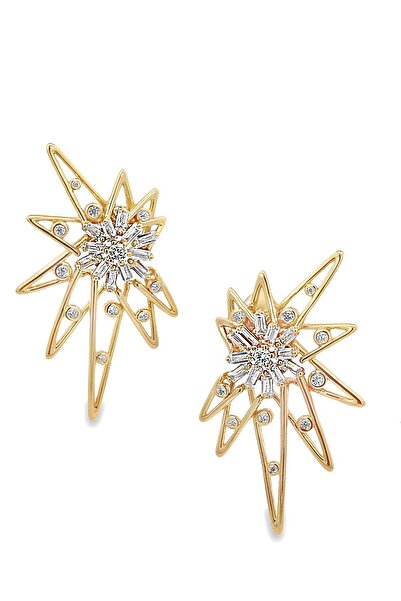 New Obsessions Starry Night Yıldızlı Parıltılı Altın Kaplama Kadın Çivi Küpe