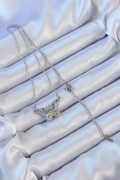 Skygo 316L Steel Chain Silver Color Zircon Stone Evil Eye Butterfly Necklace - Tj-Bko9102
