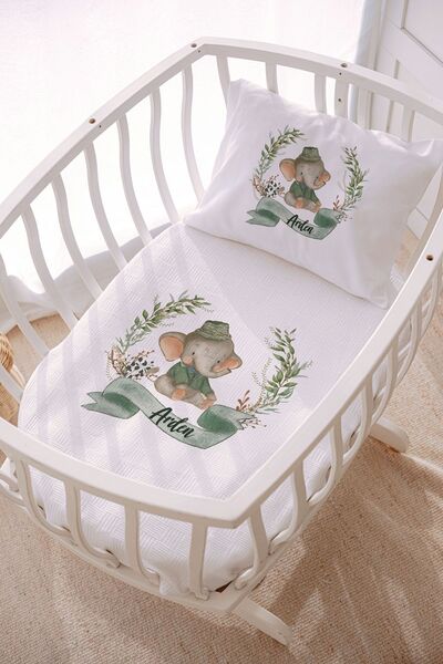 Name-Specific 70x120 Park Bed And Mother Side Quilting Set Elephant