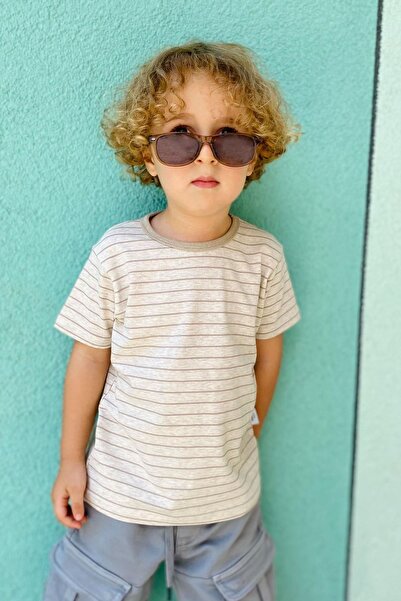 Breeze 1-4 Years Boy Beige Melange Placket Striped T-Shirt